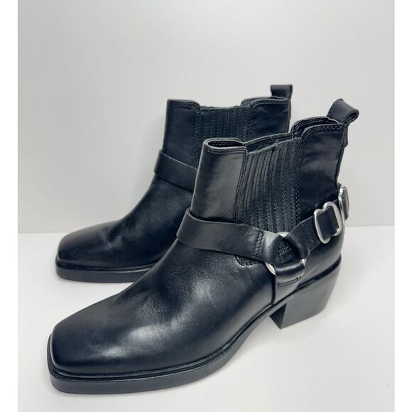 Sam Edelman Boots Size 6.5 Bellamie Black Leather Harness Pull-On Ankle Booties - Picture 2 of 13